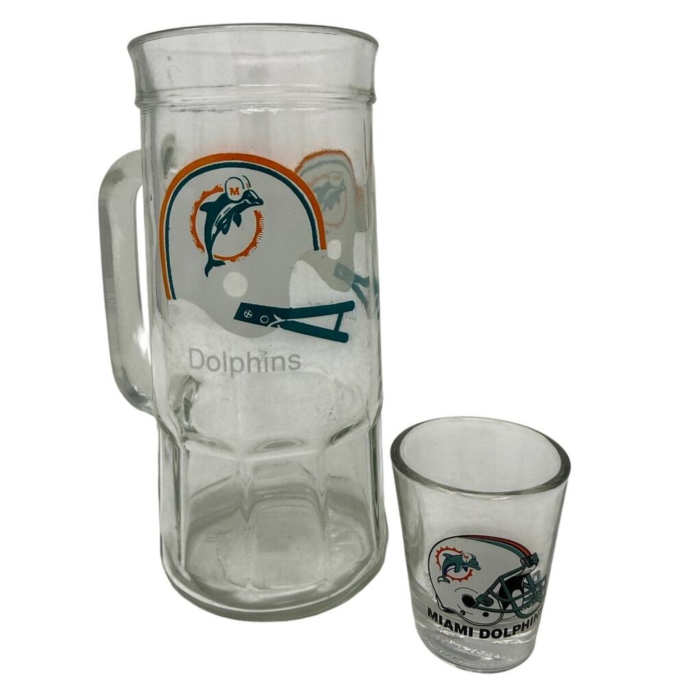Vintage Miami Dolphins Beer Mug & Shot Glass NFL Barware Set